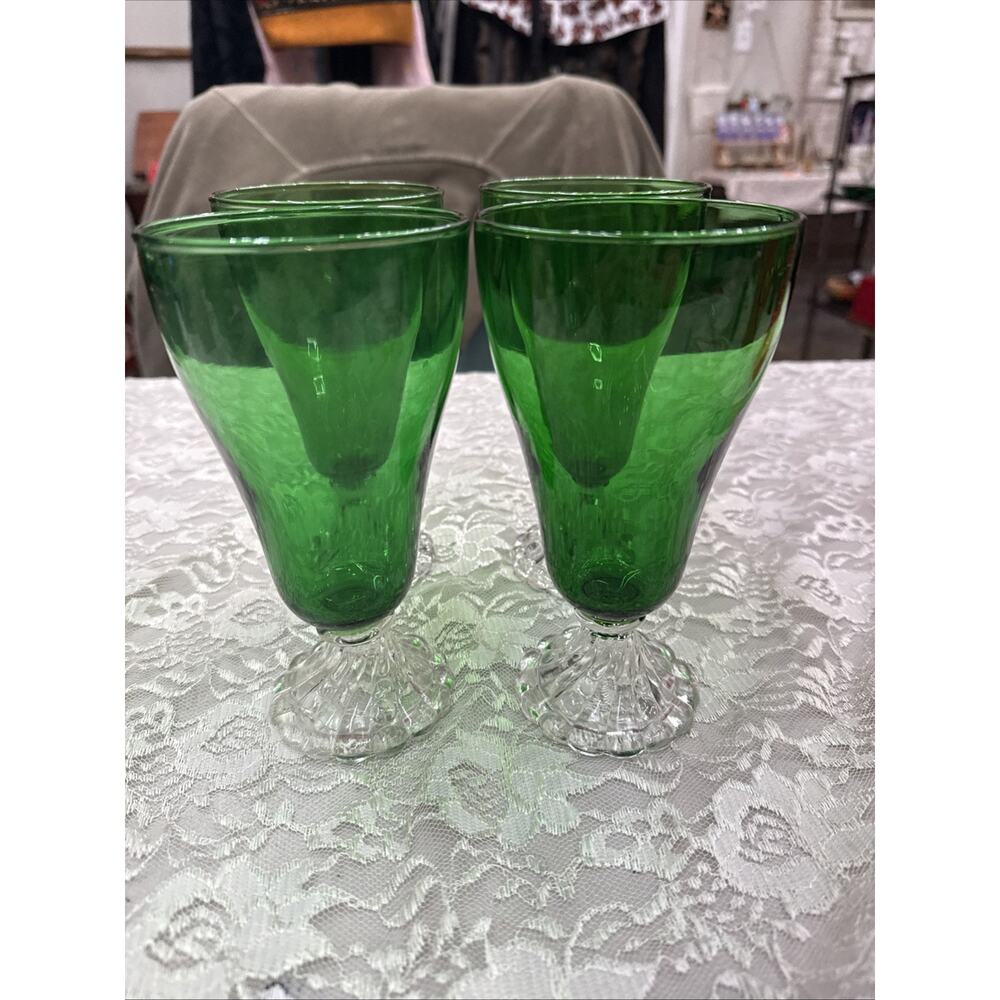 Vintage Anchor Hocking Burple Water Glasses Green Boopie Set of 4 Read
